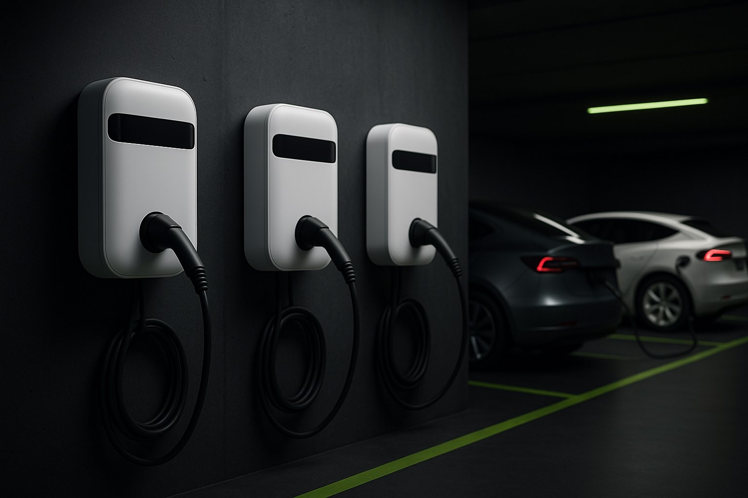 EVs charging in an apartment car park