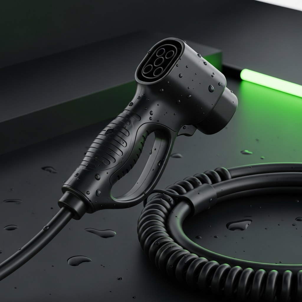 Close-up of the Wall Mount EV Charger Type 2 charging connector